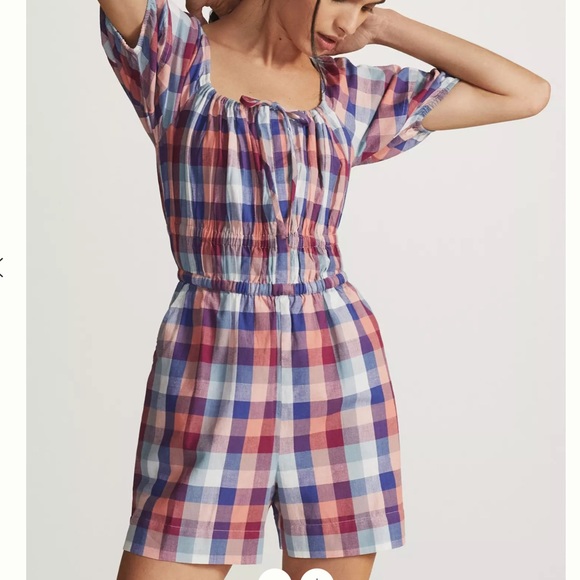 NWT Anthropologie Kopal Brea Cotton Plaid Romper- SO cute! - Picture 1 of 5